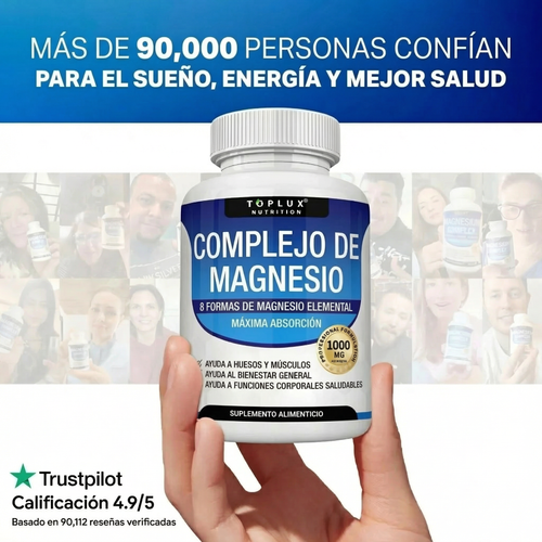 Toplux Magnesium: Complejo 8 en 1 para piernas ligeras y equilibrio del cortisol Dosis clínicamente probada | 100% natural | Sin OGM (Non-GMO)